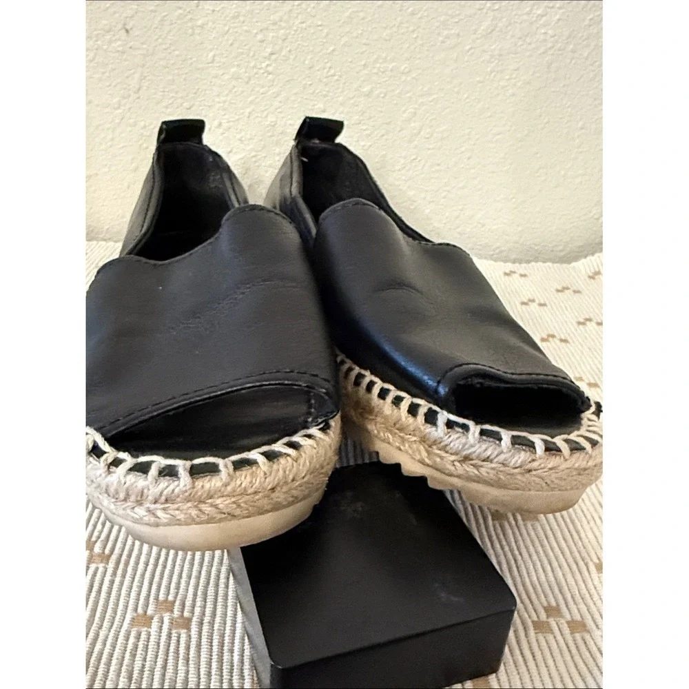 DKNY Black Peep‎ Toe Platform Espadrille Sandals Womens 8
